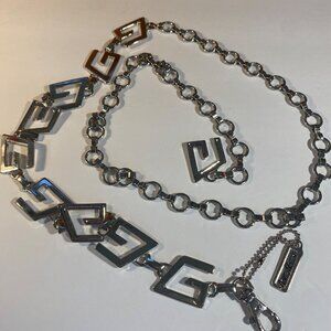 Ashley Stewart Silver-Tone Chain Belt With Geometric Detailing & Lobster Clasp C
